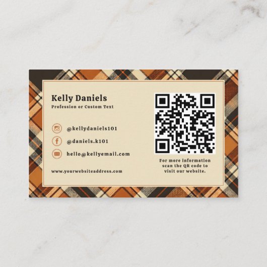 Rustikales Fall-Cotattcore Kariertes benutzerdefin Visitenkarte (Rückseite)