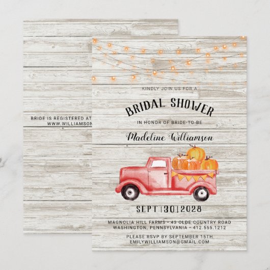 Rustikales Fall Country String Lights Brautparty Einladung (Vorne/Hinten)