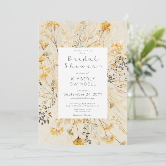 Rustikales Fall Fields Blumenrahmen Brautparty Einladung (Stehend Vorderseite)