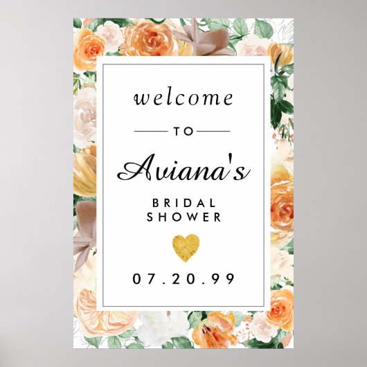 Rustikales Fall Floral Brautparty Begrüßungszeiche Poster (Vorne)