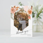 Rustikales Fall Floral Foliage Geometrisches Foto Dankeskarte (Stehend Vorderseite)