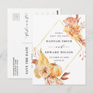 Rustikales Fall Floral Wedding Foto Save the Date Postkarte