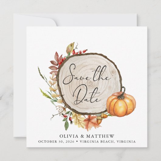 Rustikales Fall Foto Wood Slice Boho Save the Date (Vorderseite)