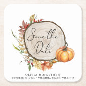 Rustikales Fall Foto Wood Slice Boho Save the Date Rechteckiger Pappuntersetzer (Vorderseite)