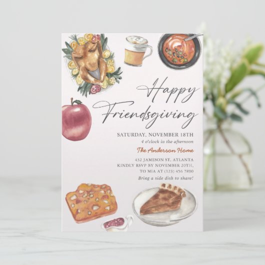 Rustikales Fall Friendsgiving Dinner Türkei Einladung (Stehend Vorderseite)