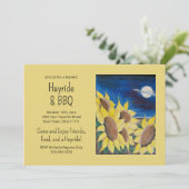 Rustikales Fall Hayride Barbecue Sonnenblumen Einladung (Stehend Vorderseite)