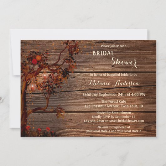 Rustikales Fall Lantern Light Brautparty laden ein Einladung (Vorderseite)