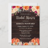 Rustikales Fall Orange Pumpkin Floral Brautparty Einladung (Vorderseite)