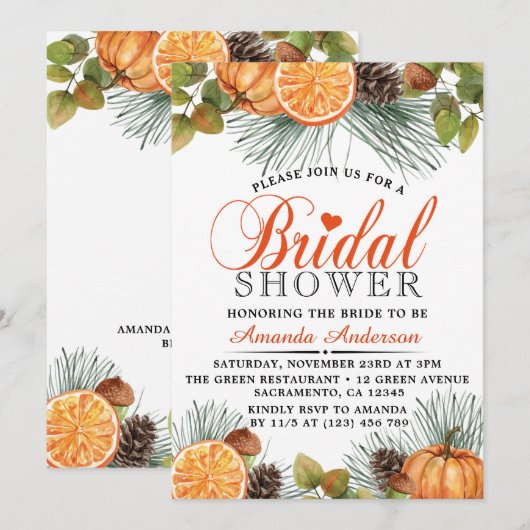 Rustikales Fall Pumpkin-Brautparty Einladung (Vorne/Hinten)