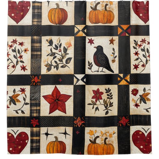 Rustikales Fall Quilt Muster | Bauernhaus Patchwor Duschvorhang (Vorderseite)