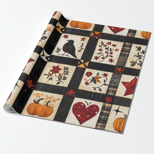 Rustikales Fall Quilt Muster | Bauernhaus Patchwor Geschenkpapier (Ungerollt)