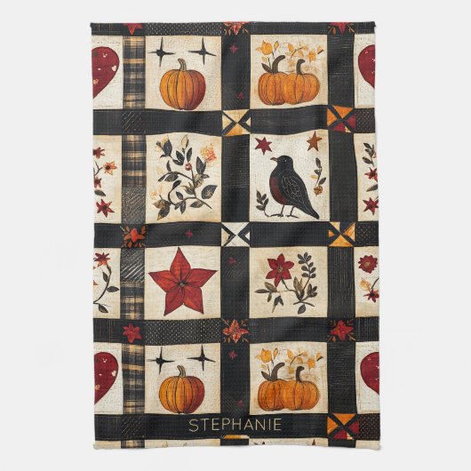 Rustikales Fall Quilt Muster | Bauernhaus Patchwor Geschirrtuch (Vertikal)