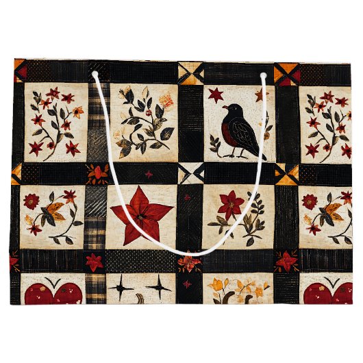 Rustikales Fall Quilt Muster | Bauernhaus Patchwor Große Geschenktüte (Rückseite)