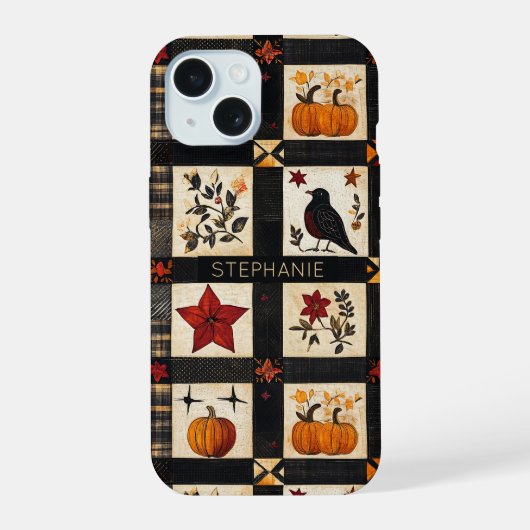 Rustikales Fall Quilt Muster | Bauernhaus Patchwor iPhone 15 Hülle (Rückseite)