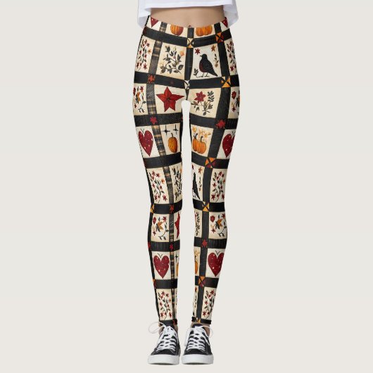 Rustikales Fall Quilt Muster | Bauernhaus Patchwor Leggings (Vorderseite)
