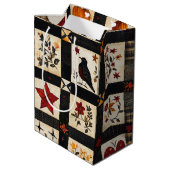 Rustikales Fall Quilt Muster | Bauernhaus Patchwor Mittlere Geschenktüte (Rückseite Schrägansicht)