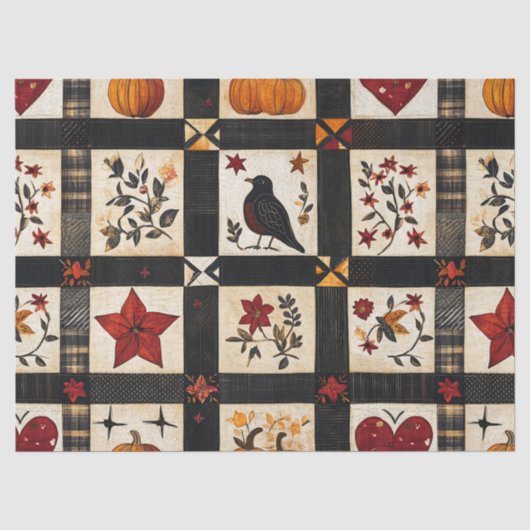 Rustikales Fall Quilt Muster | Bauernhaus Patchwor Seidenpapier (Vorderseite)