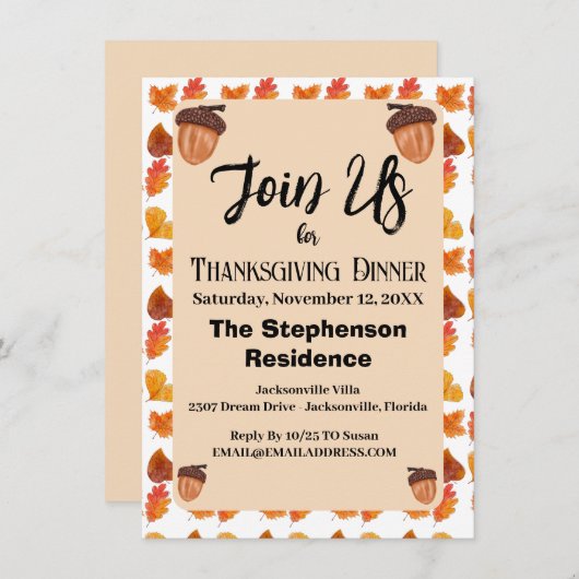 Rustikales Fall Thema Erntedank Abendessen Party Einladung (Vorne/Hinten)
