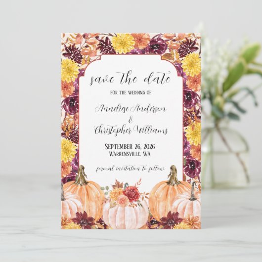 Rustikales Fall Wasserfarbe Foto Save The Date (Stehend Vorderseite)