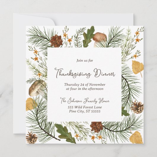 Rustikales Falles Forest Erntedank Dinner Einladung (Vorderseite)