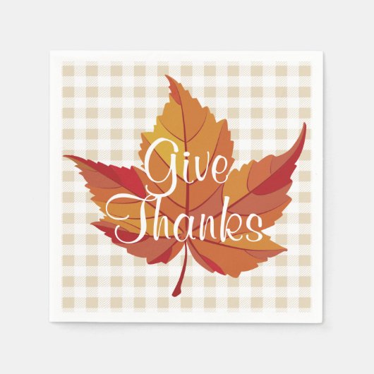 Rustikales Fallleaf und Karierter Dank Serviette (Vorderseite)