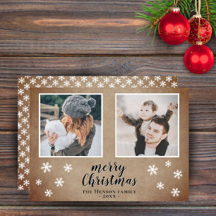 Rustikales Familienfoto-Schneeflocken-Merry Christ Feiertagskarte