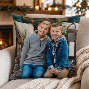 Rustikales Familienfoto Weihnachten beidseitig bed Kissen