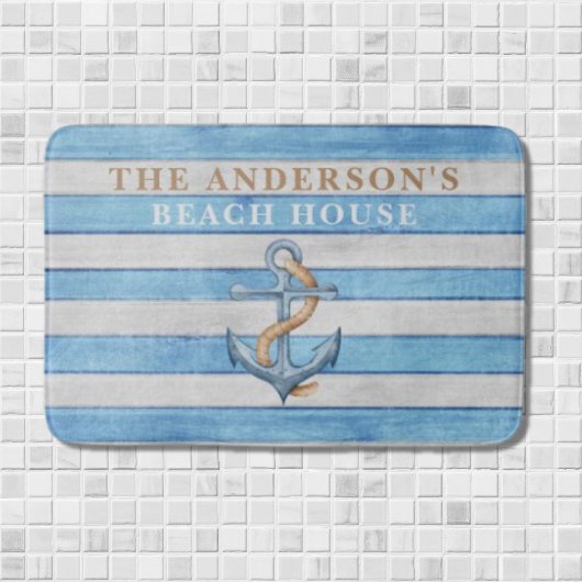 Rustikales Family Beach House Schöne Streifen Badematte