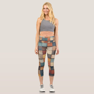 Rustikales farbenfrohes Holzblockmuster Capri Leggings