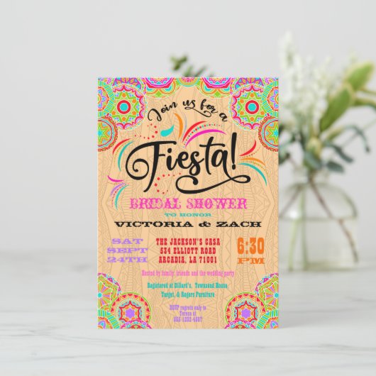 Rustikales, farbiges mexikanisches Fiesta-Brautpar Einladung (Stehend Vorderseite)