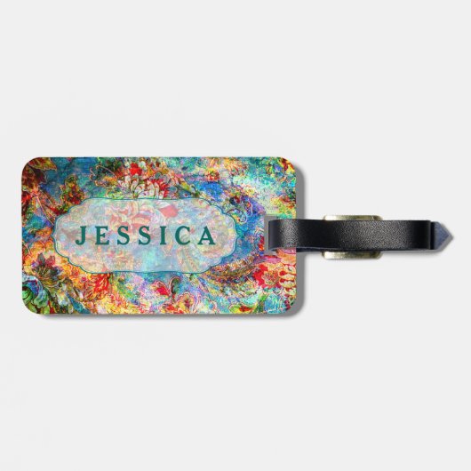 Rustikales farbiges Muster Gepäckanhänger (Rückseite horizontal)