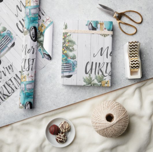 Rustikales Farmhouse Truck Weihnachtswrapping Papi Geschenkpapier (Kunsthandwerk)