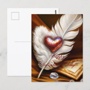 Rustikales Feder- und Herz-Valentinsgruß Postkarte