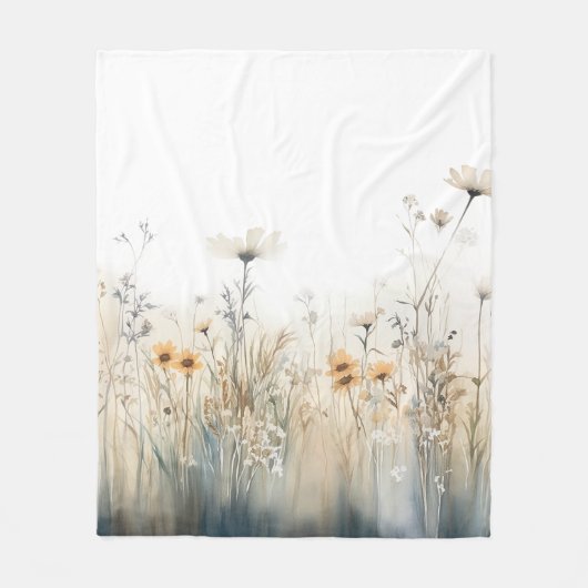 Rustikales Feld der Wildblumen Aquarell Fleecedecke (Vorderseite)