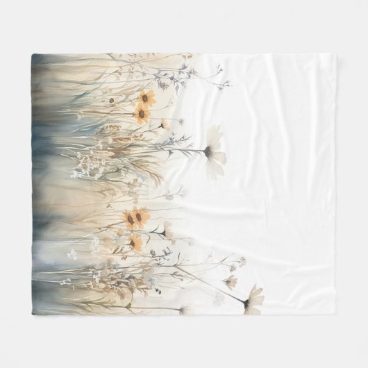Rustikales Feld der Wildblumen Aquarell Fleecedecke (Vorderseite (Horizontal))