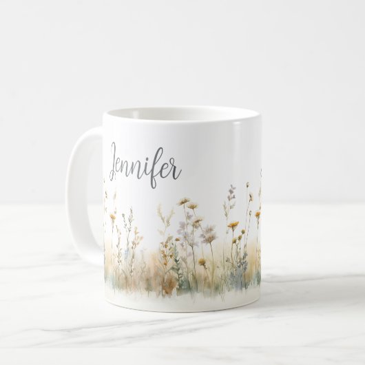 Rustikales Feld der Wildblumen Monogramm Kaffeetasse (Vorderseite Links)