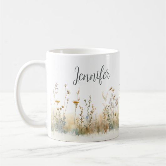 Rustikales Feld der Wildblumen Monogramm Kaffeetasse (Links)