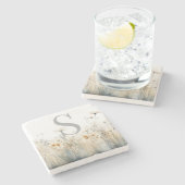 Rustikales Feld der Wildblumen Monogramm Steinuntersetzer (Seitenansicht)