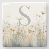 Rustikales Feld der Wildblumen Monogramm Steinuntersetzer (Vorderseite)