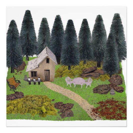 Rustikales Ferienhaus im Wald Fotodruck (Vorne)