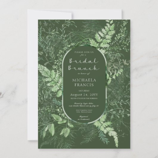 Rustikales Fern Green Foliage Emerald Bridal Brunc Einladung (Vorderseite)