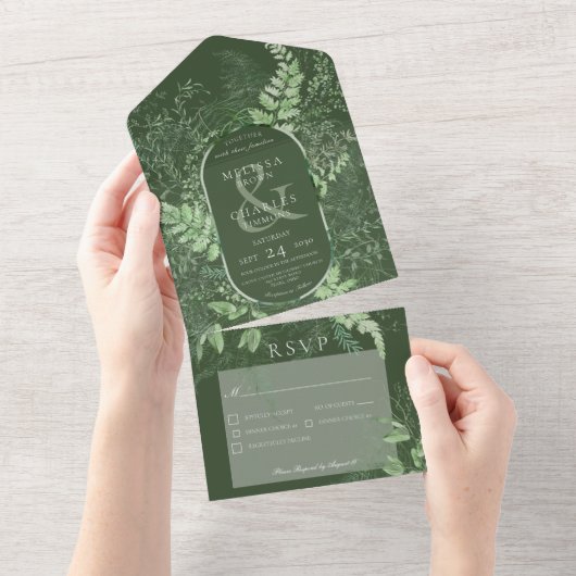 Rustikales Fern Green Foliage Emerald Dinner All In One Einladung (Abreißen)