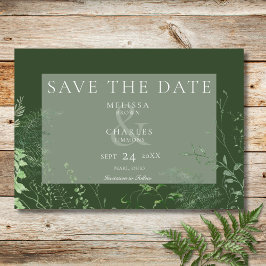 Rustikales Fern Green Foliage Emerald Green Save The Date
