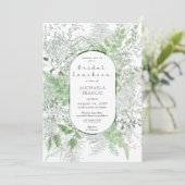 Rustikales Fern Green Foliage White Bridal Luncheo Einladung (Stehend Vorderseite)