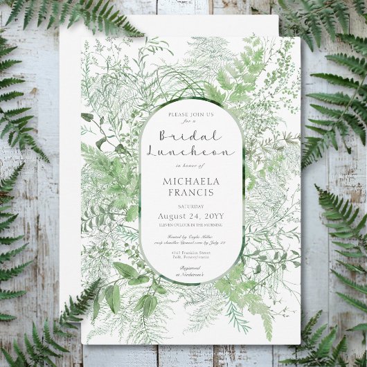 Rustikales Fern Green Foliage White Bridal Luncheo Einladung