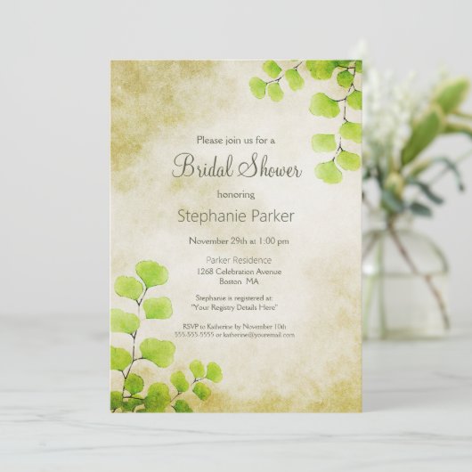 Rustikales Fern Leaf Brautparty Einladung (Stehend Vorderseite)