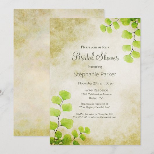 Rustikales Fern Leaf Brautparty Einladung (Vorne/Hinten)