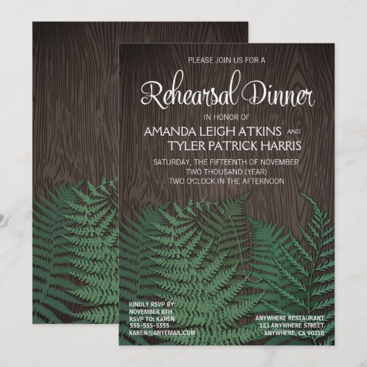 Rustikales Fern Wedding Probe Dinner Einladung (Vorne/Hinten)