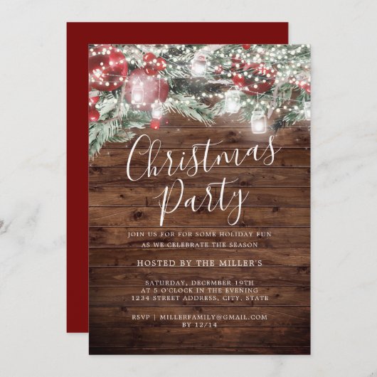 Rustikales festes Folies Lights Weihnachtsgebäck P Einladung (Vorne/Hinten)
