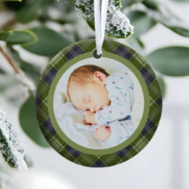 Rustikales festes grünes Kariertes Babys Erstes We Keramik Ornament